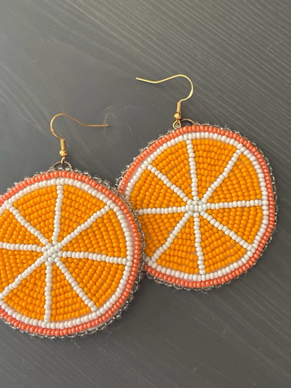 Beaded Orange Slice Dangle Earrings - Orange & White